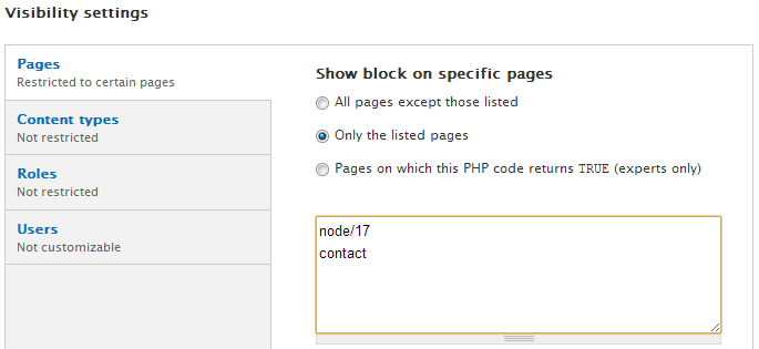 Limiting Blocks to Specific Pages